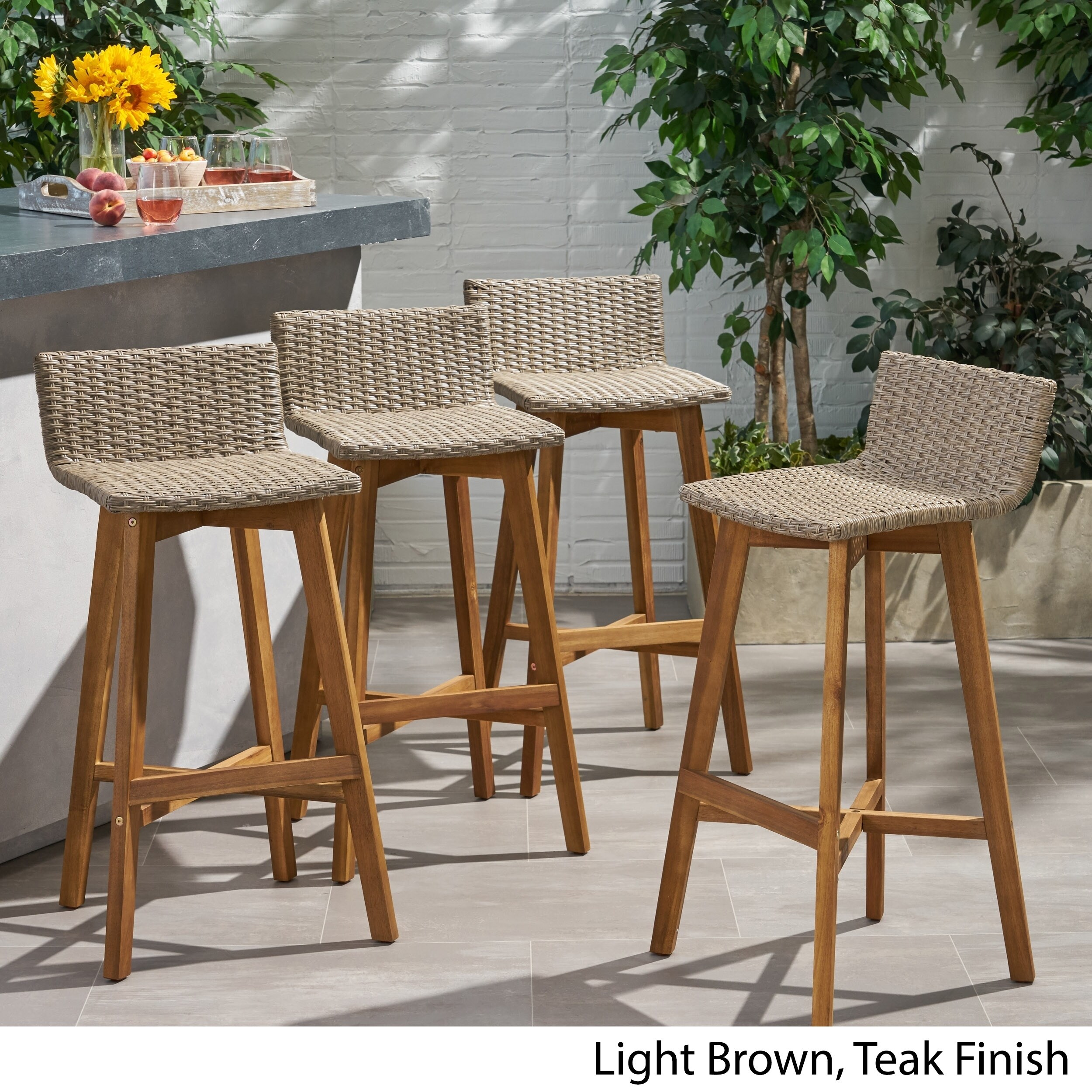 la brea outdoor acacia wood and wicker barstools