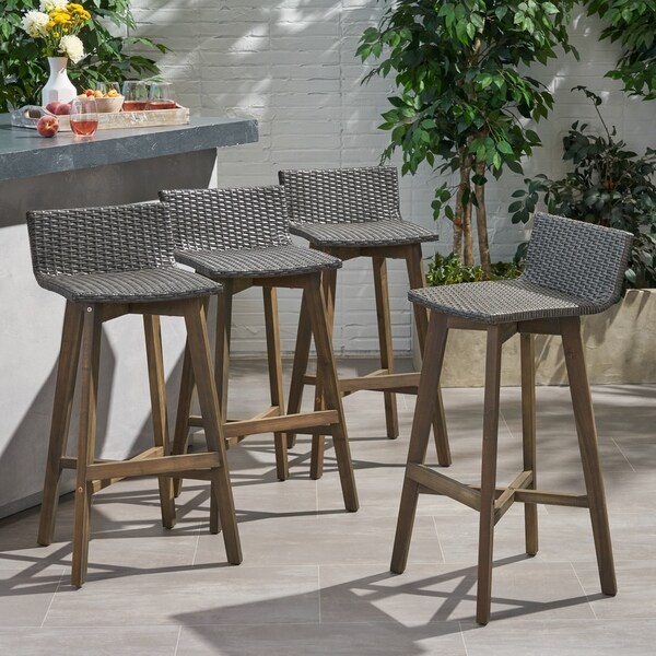 La Brea Outdoor Acacia Wood and Wicker Barstools (Set of 4) by Christopher Knight Home