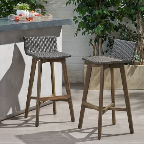 La Brea Outdoor Acacia Wood and Wicker Barstools (Set of 2) by Christopher Knight Home