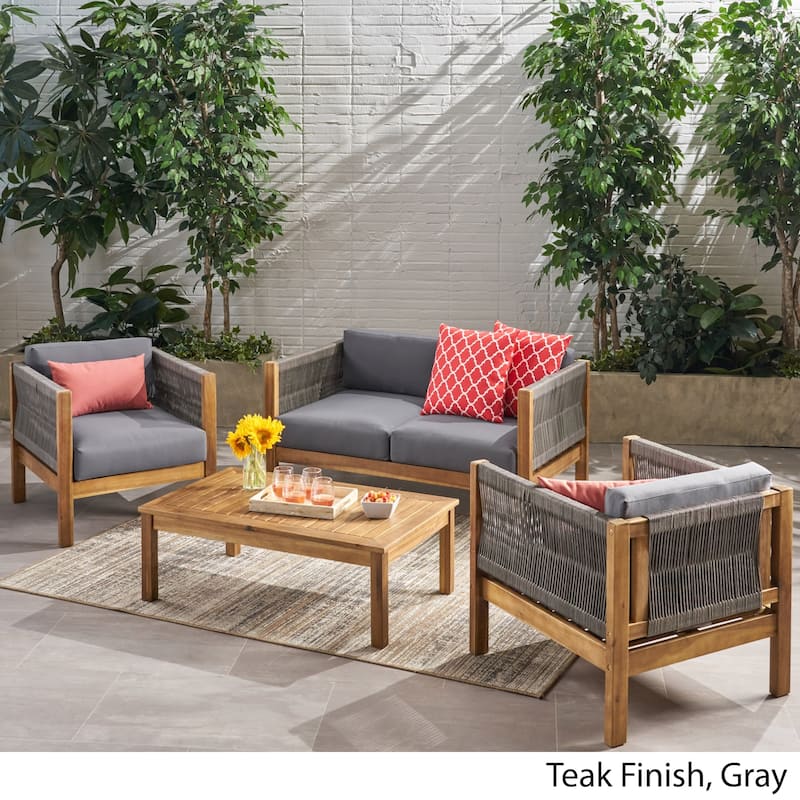 Laurel Modern Acacia Wood Outdoor 4-piece Chat Set by Christopher Knight Home