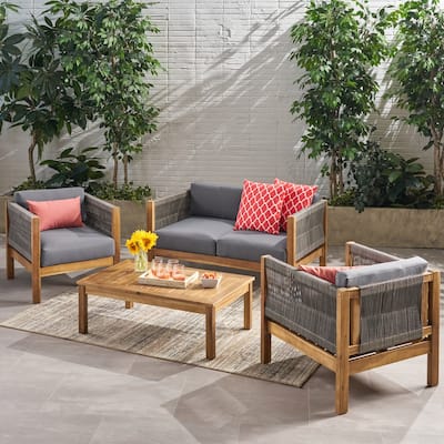 Laurel Modern Acacia Wood Outdoor 4-piece Chat Set by Christopher Knight Home