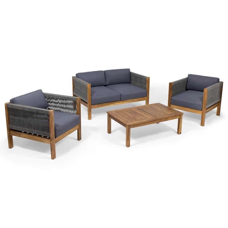 Laurel Modern Acacia Wood Outdoor 4-piece Chat Set by Christopher Knight Home - Teak Finish+Gray
