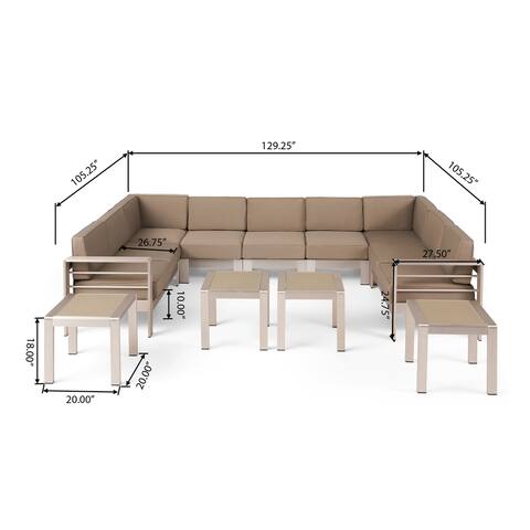 Cape Coral Outdoor 9 Seater Aluminum Sectional Sofa Set with Side Tables by Christopher Knight Home