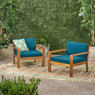 Santa Ana Outdoor Acacia Wood Club Chairs with Cushions (Set of 2) by Christopher Knight Home