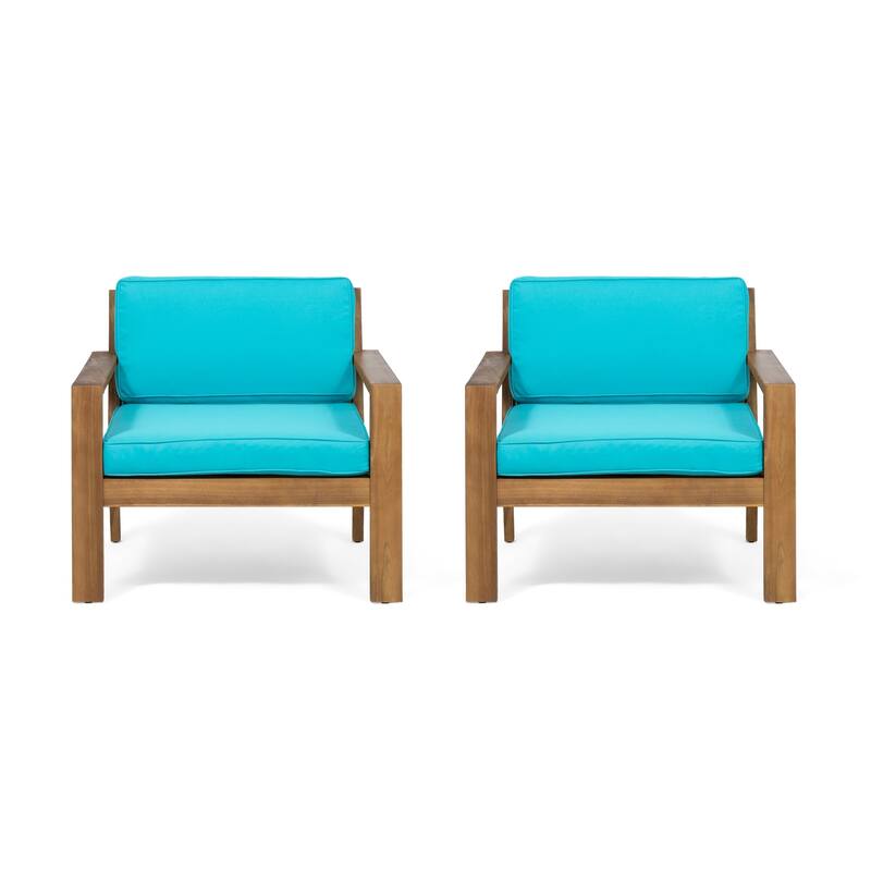 Santa Ana Outdoor Acacia Wood Club Chairs with Cushions (Set of 2) by Christopher Knight Home
