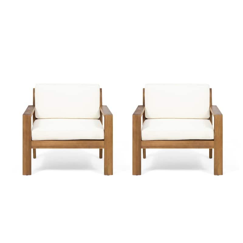 Santa Ana Outdoor Acacia Wood Club Chairs with Cushions (Set of 2) by Christopher Knight Home - Teak Finish+Cream