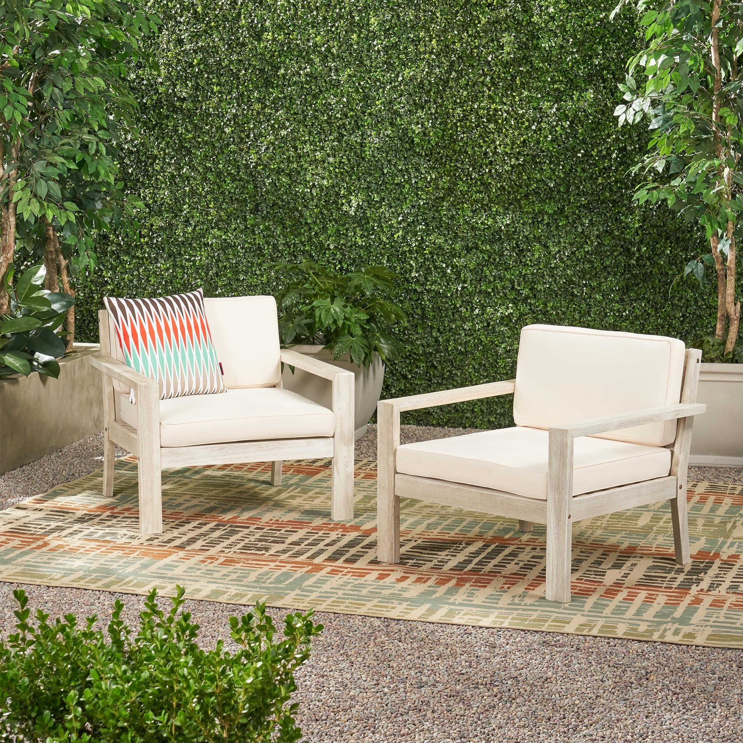 Shop Santa Ana Outdoor Acacia Wood Club Chairs With Cushions Set