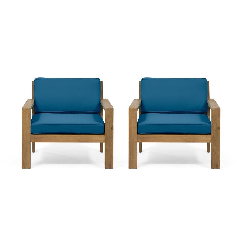 Santa Ana Outdoor Acacia Wood Club Chairs (Set of 2) by Christopher Knight Home - Brushed Light Brown Finish+Dark Teal