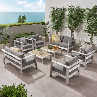 Bayport Outdoor 6 Seater Aluminum Club Chair Set with Coffee Table and Loveseat by Christopher Knight Home
