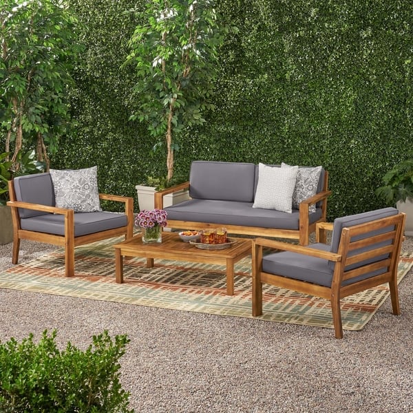 Shop Santa Ana Outdoor 4 Seater Acacia Wood Chat Set With Cushions