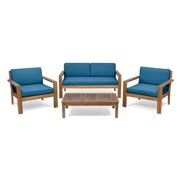 Santa Ana Outdoor 4 Seater Acacia Wood Chat Set With Cushions By Christopher Knight Home 28422798 Santa Ana Outdoor 4 Seater Acacia Wood