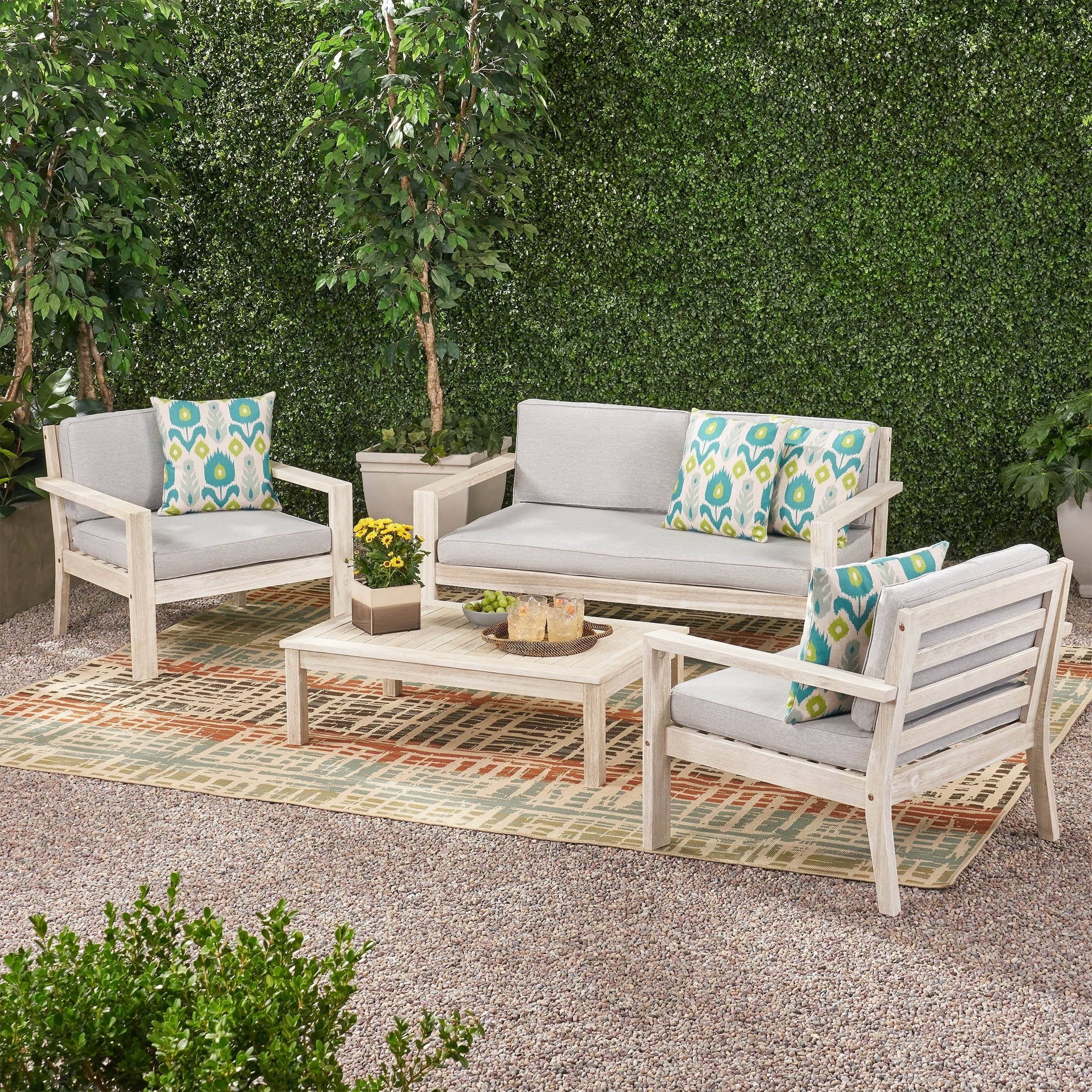 Santa Ana Outdoor 4 Seater Acacia Wood Chat Set With Cushions By Christopher Knight Home 28422802 Santa Ana Outdoor 4 Seater Acacia Wood