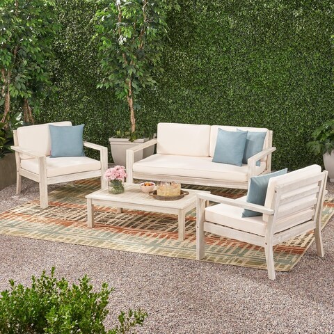Santa Ana Outdoor 4 Seater Acacia Wood Chat Set by Christopher Knight Home