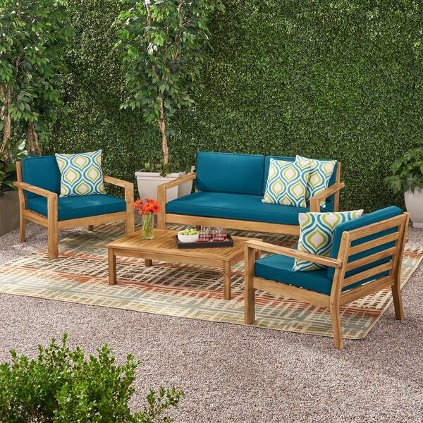 Shop Santa Ana Outdoor 4 Seater Acacia Wood Chat Set With Cushions