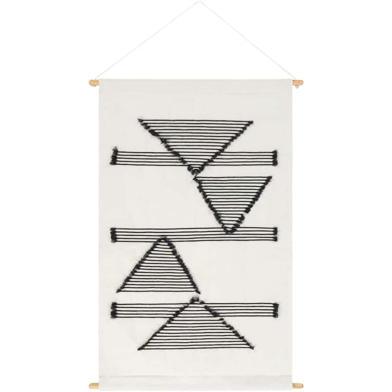 Livabliss Xavier Hand-Embroidered Geometric Tapestry - 24" x 36" - White