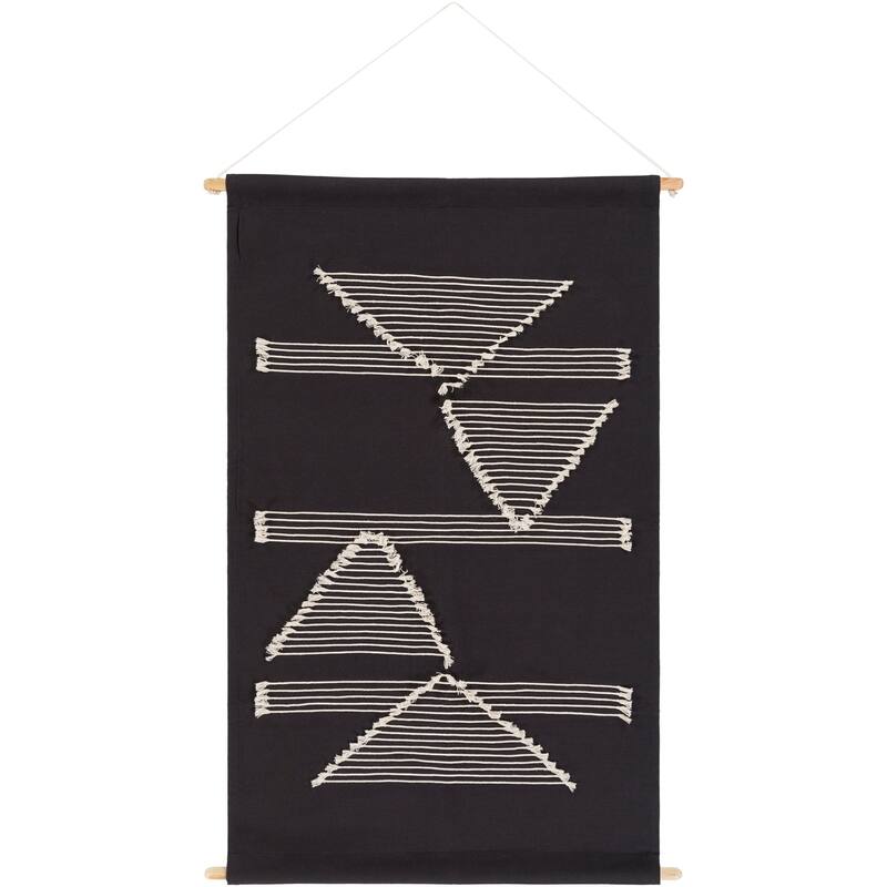 Livabliss Xavier Hand-Embroidered Geometric Tapestry - 24" x 36" - Black