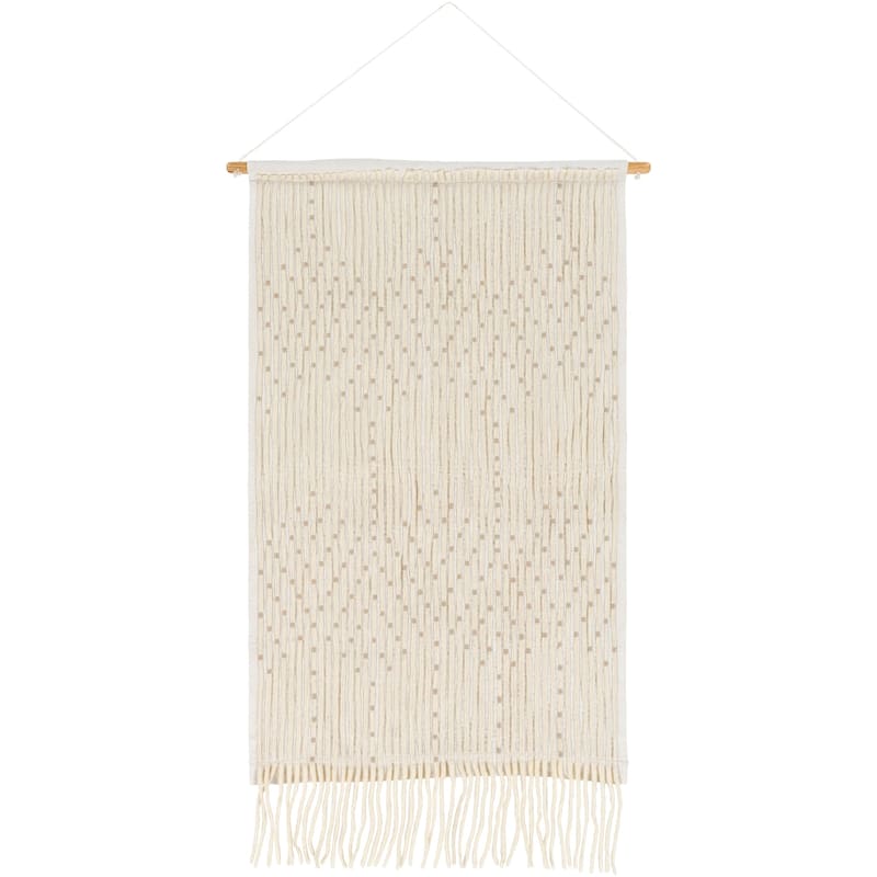 Livabliss Lauretta Hand-Embroidered Fringed Tapestry - 24" x 36" - White