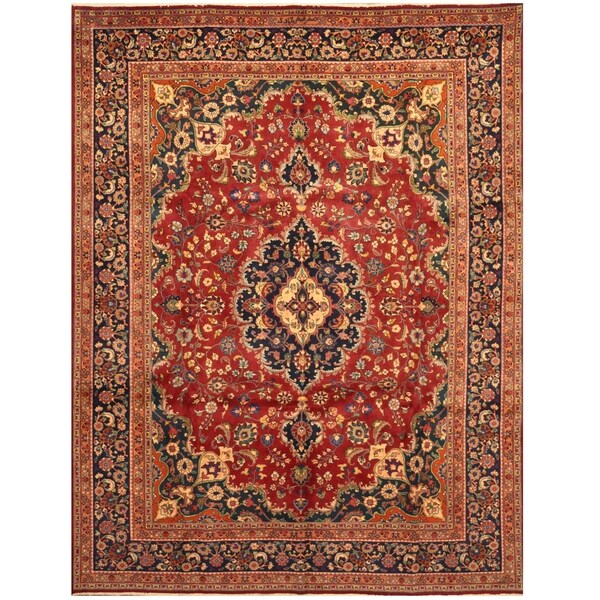 Handmade One-of-a-Kind Signature Mashad Wool Rug (Iran) - 9'6 x 13'