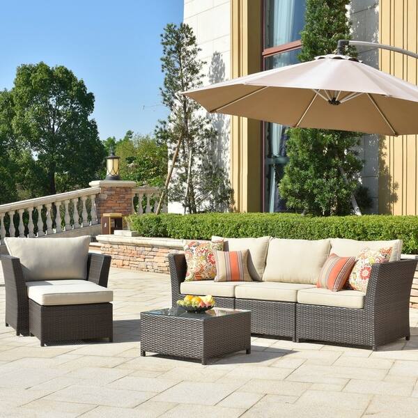 Ovios Patio Furniture 6 Pcs Sets Wicker Sectional With 2 Ovios Patio Furniture 6 Pcs Sets Wicker Sectional With 2 Pillows And Cover No