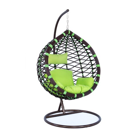 LeisureMod Indoor Outdoor Wicker Hanging Egg Swing Chair in Green