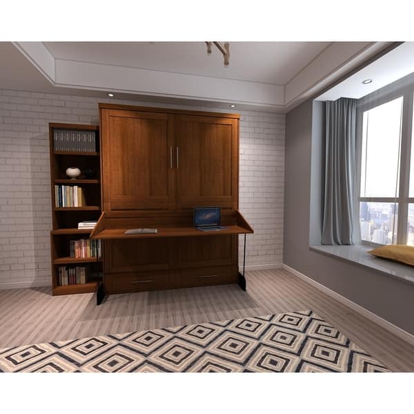 Shop Brentwood Queen Murphy Desk Bed With One Bookcase Overstock