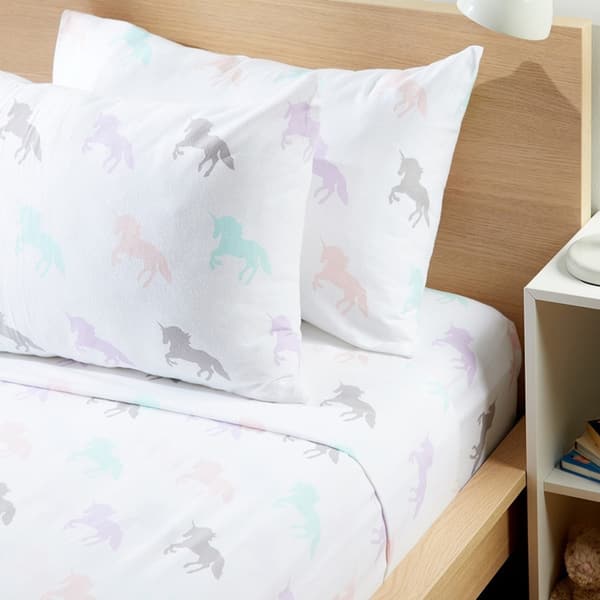 Shop Porch Den Werburgh Kid S Unicorn Pattern Flannel Sheet Set