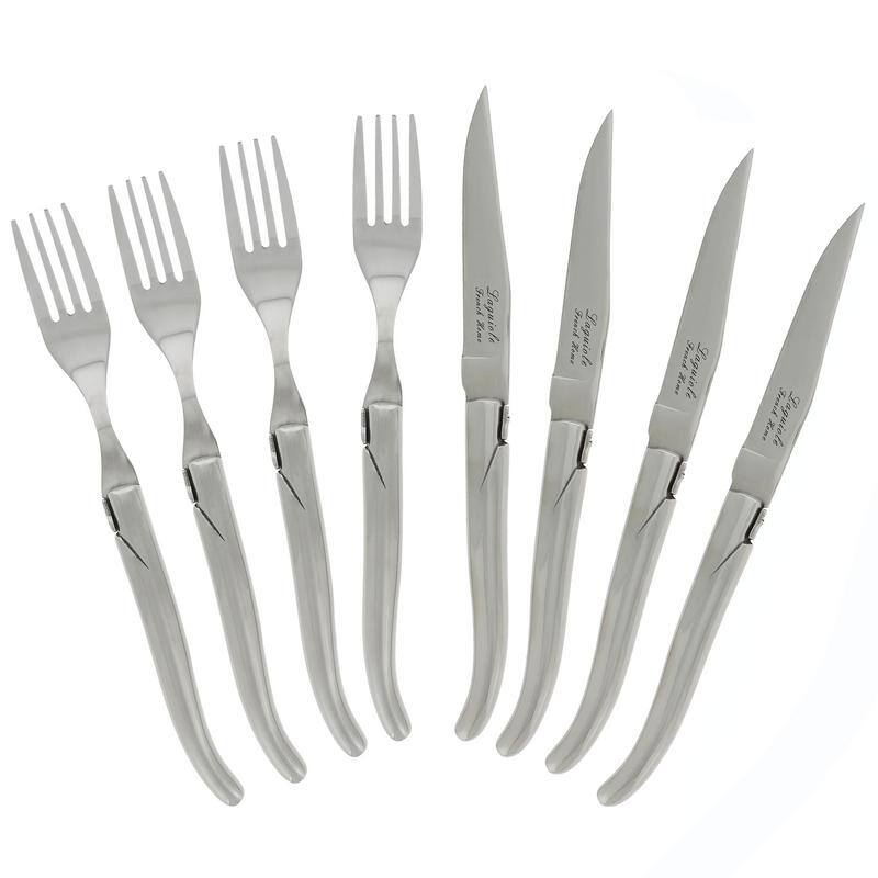 French Home Laguiole Connoisseur Stainless Steel 8-piece Steak Knife and Fork Set. - Silver
