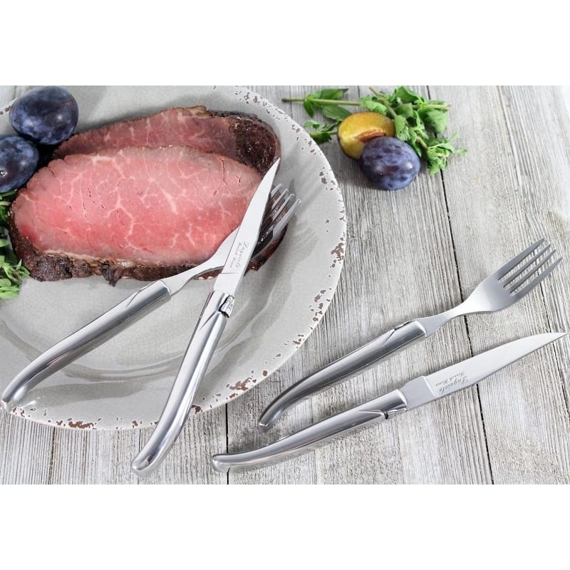French Home Laguiole Connoisseur Stainless Steel 8-piece Steak Knife and Fork Set. - Silver