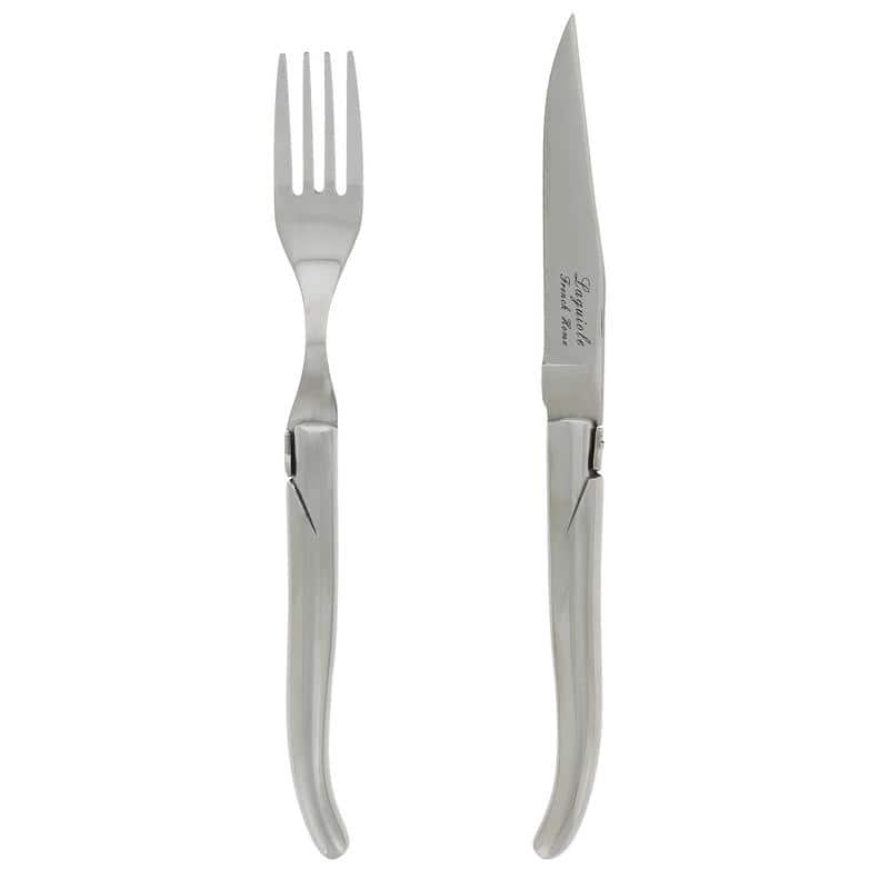 French Home Laguiole Connoisseur Stainless Steel 8-piece Steak Knife and Fork Set. - Silver