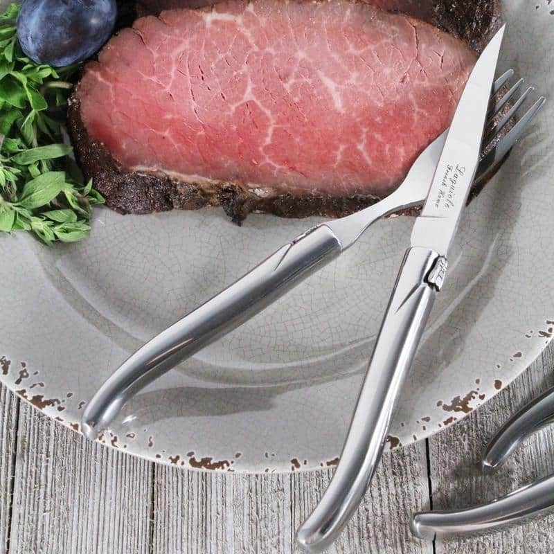French Home Laguiole Connoisseur Stainless Steel 8-piece Steak Knife and Fork Set. - Silver