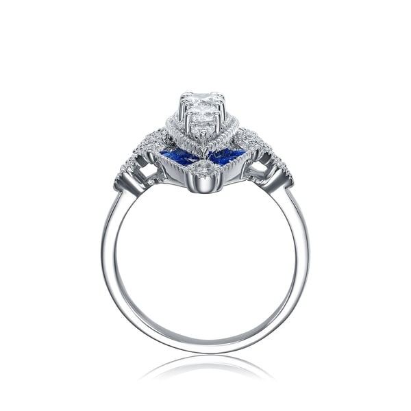 Round Center Clear Cubic Zirconia Decorative Ring Rhodium Plated Sterling Silver