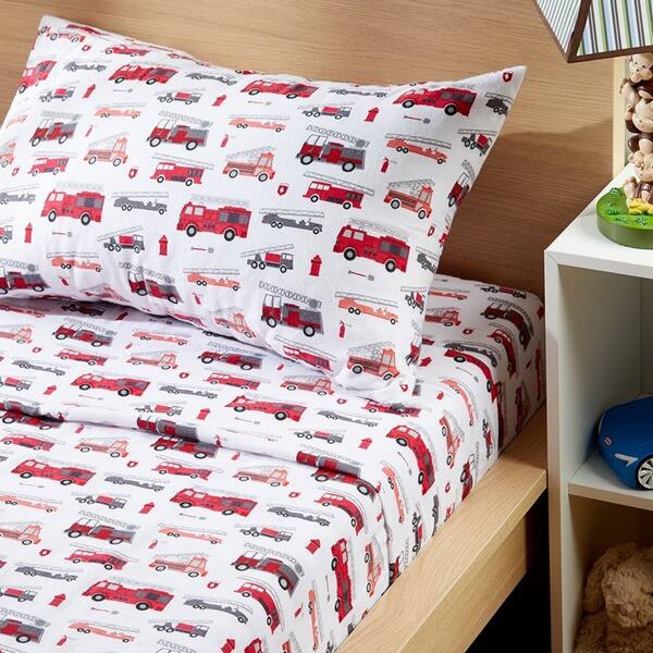 Shop Porch Den Sonnet Fire Truck Pattern Cotton Flannel Sheet