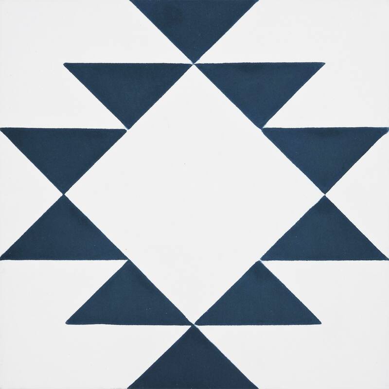 Handmade Rissani in White-Navy Blue Tile, Pack of 12 (Morocco)
