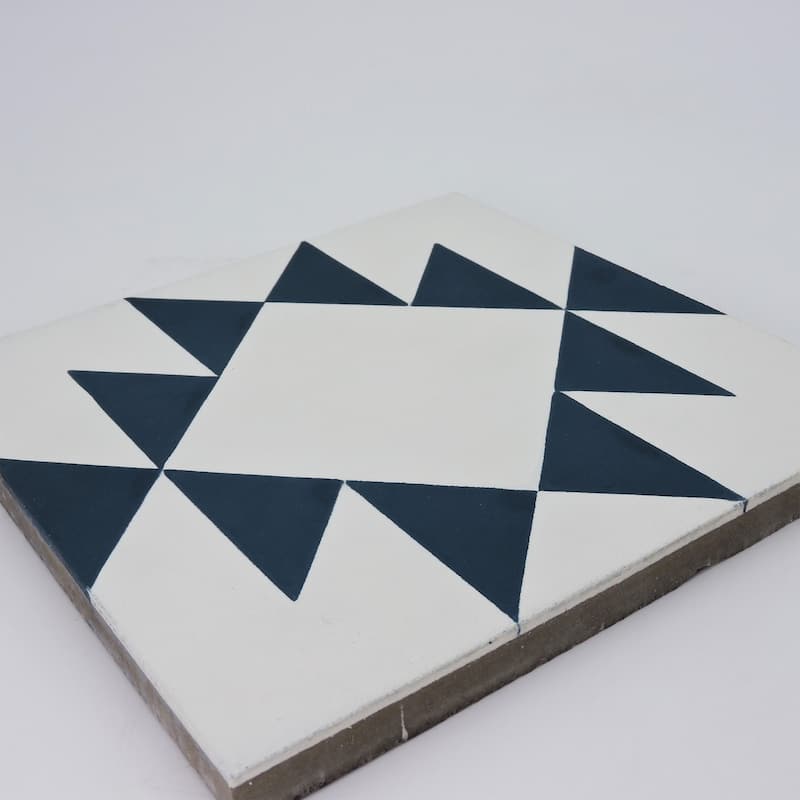Handmade Rissani in White-Navy Blue Tile, Pack of 12 (Morocco)