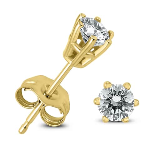 1/4 Carat TW 6 Prong Round Diamond Solitaire Stud Earrings In 14k Yellow Gold