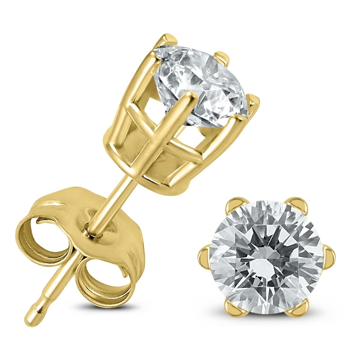 Details about  / 2.00 Ct Round Cut Solitaire Diamond Earring 14K Solid Yellow Gold 6 Prong Stud