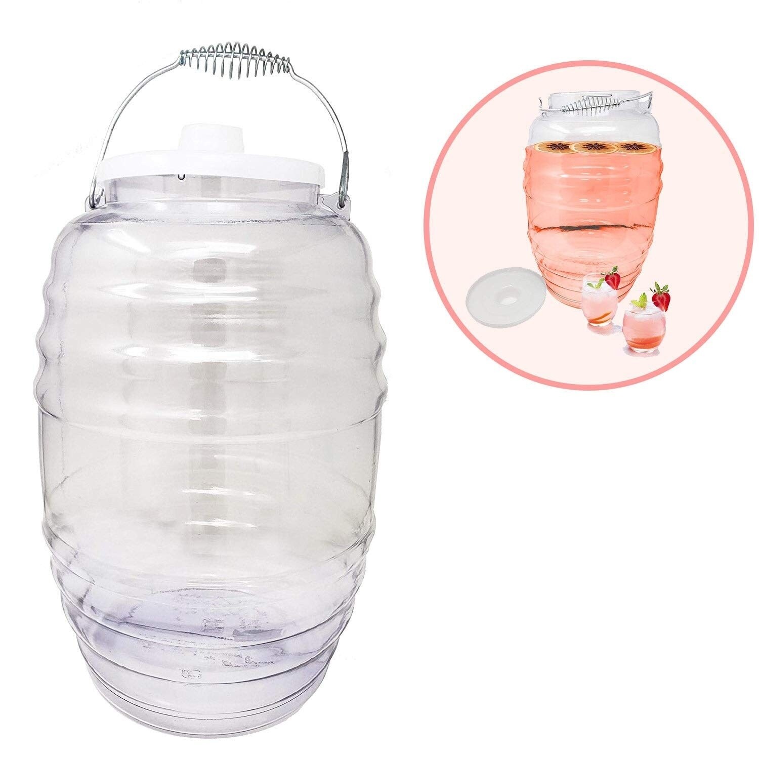 5 Gallon Vitrolero Jug with Lid - Aguas Frescas Plastic Water Container - Mexican Drink Dispenser - Ideal for Agua Fresca and Juice - BPA Free, Size