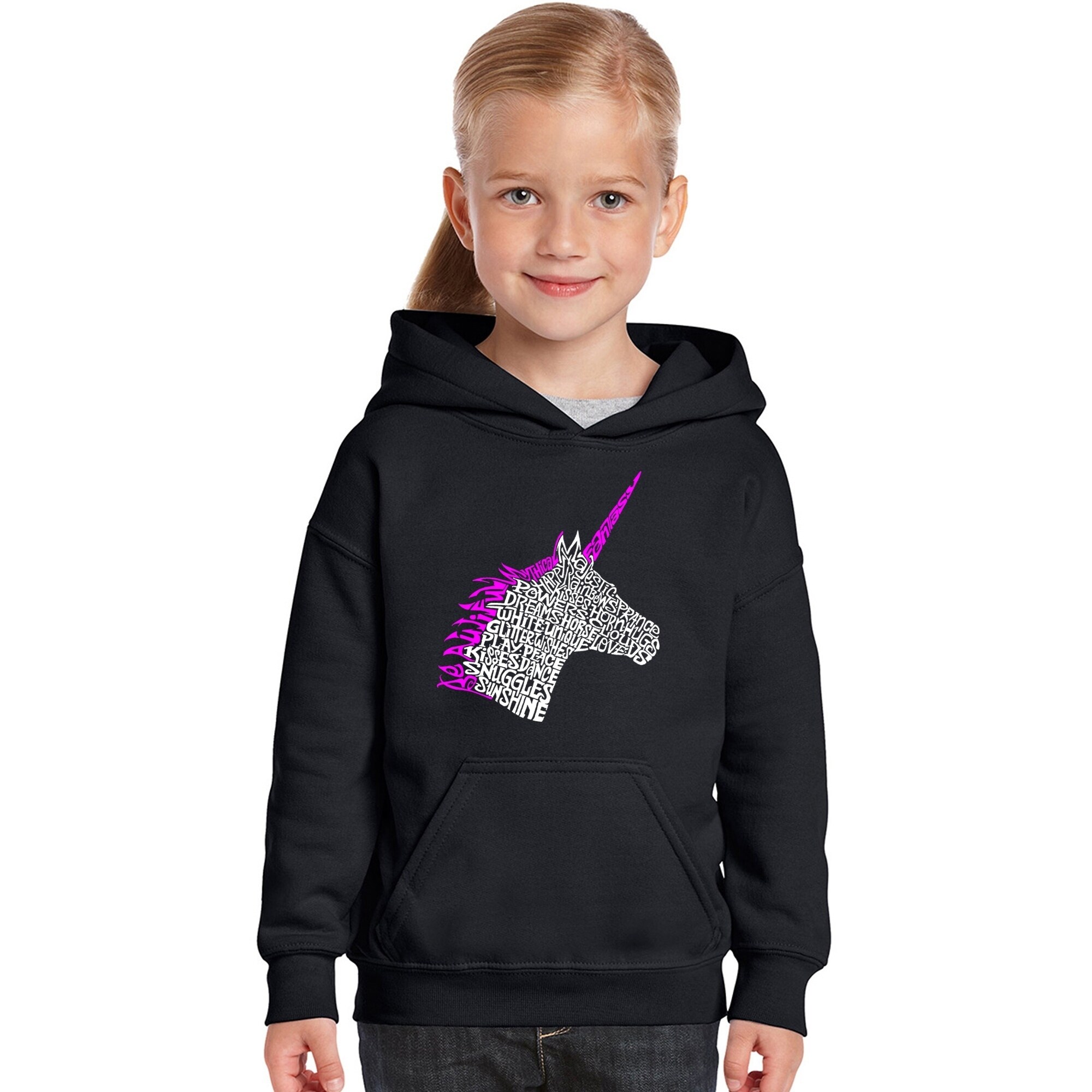 Girl's Word Art Hooded Sweatshirt - Unicorn - LA Pop Art