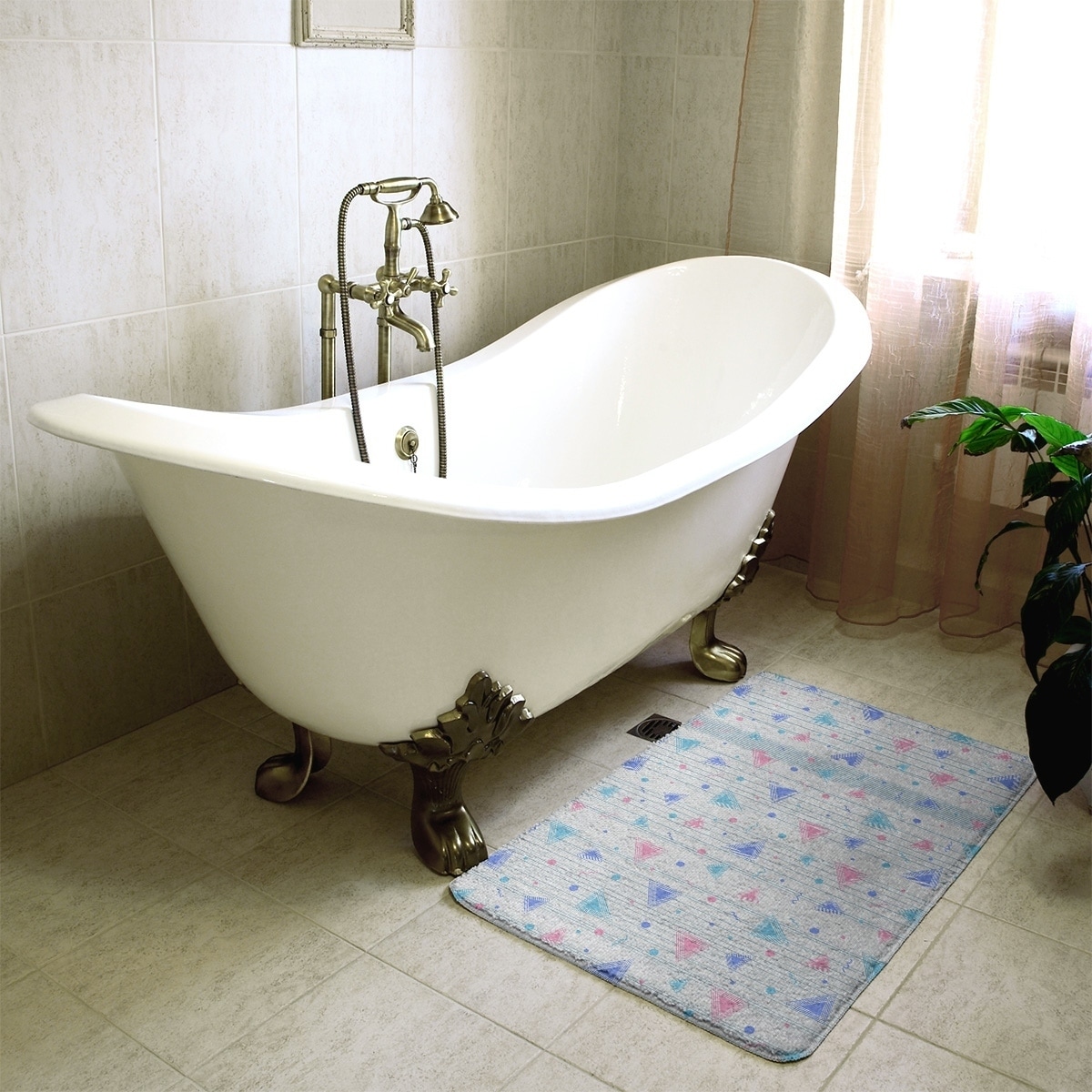Green leaves Shower Curtain Bathroom Waterproof Fabric 12 Hooks & Bath Mat 6414 
