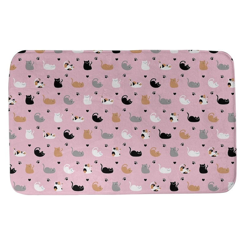 Cat Pattern Bath Mat - 21 x 34 - Pink Multicolor