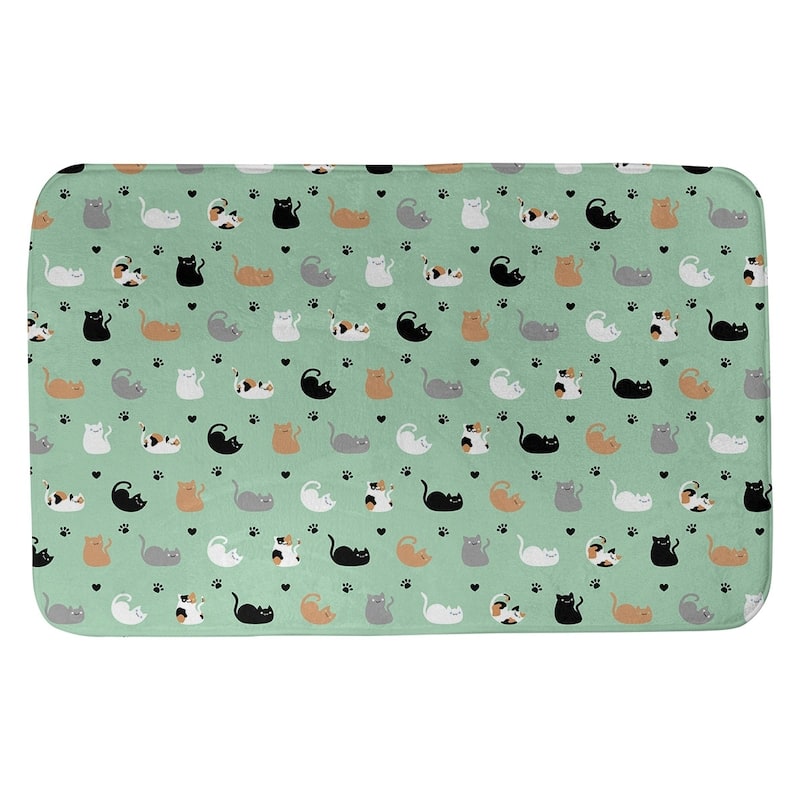 Cat Pattern Bath Mat - 17 x 24 - Green Multicolor