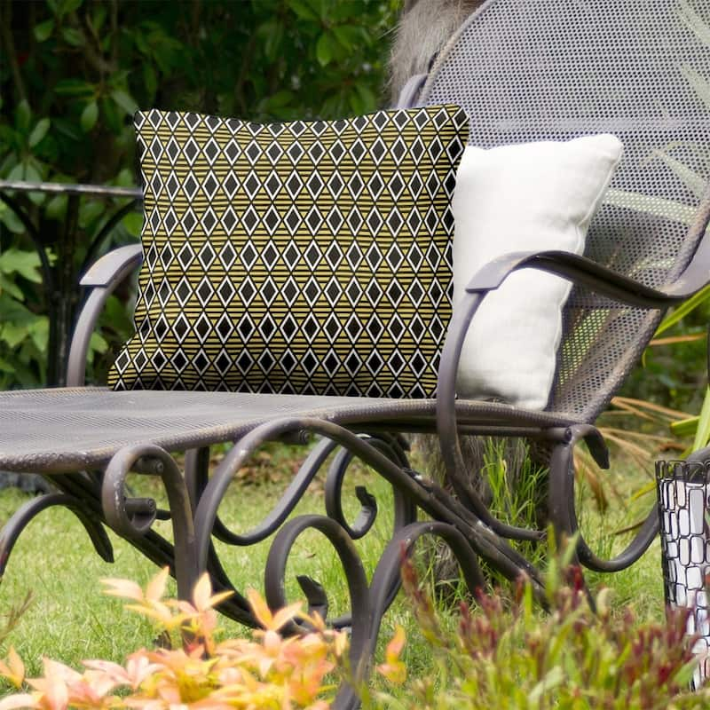 Classic Geometric Diamonds Indoor/Outdoor Pillow - 18 x 18 - Yellow - UV Resistant