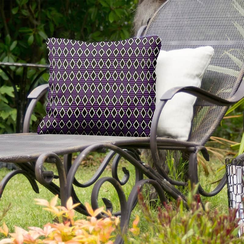 Classic Geometric Diamonds Indoor/Outdoor Pillow - 16 x 16 - Purple - UV Resistant