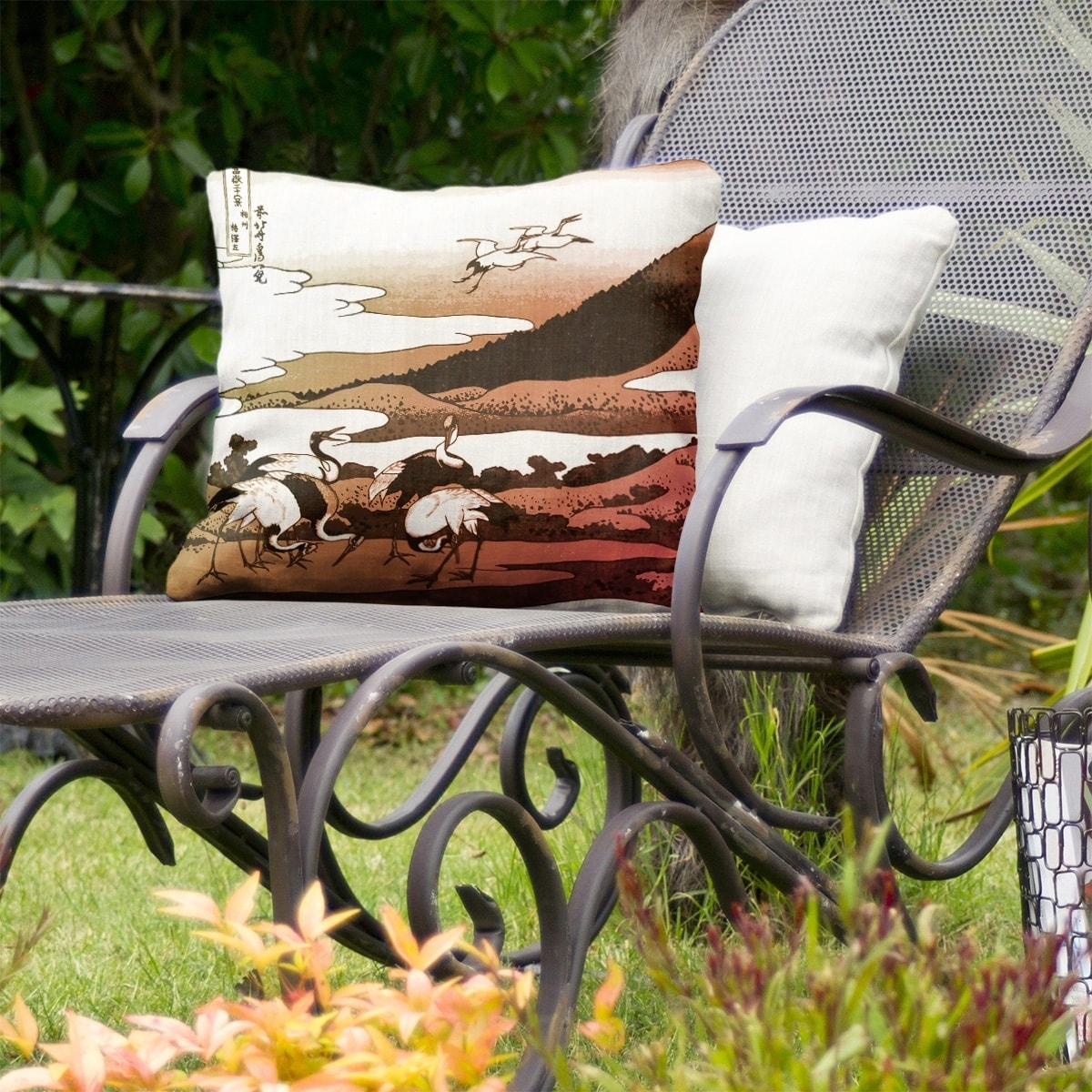 20 in. x 20 in. Outdoor Mid Back Dining Chair Cushion in Gray Crane