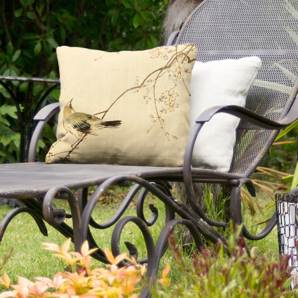 Vintage Japanese Bird And Blossoms Watercolor Indoor Outdoor Pillow Overstock 28429820