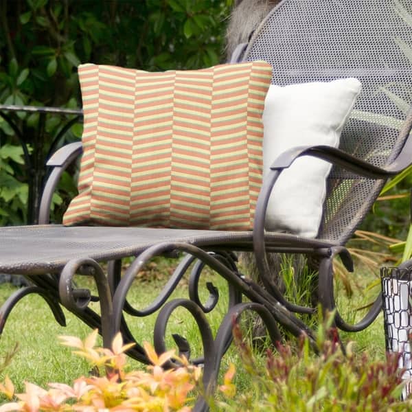 slide 2 of 14, Rockport 3-color Fractured Stripes Indoor/Outdoor Pillow by Havenside Home 16 x 16 - Green Orange & Yellow - UV Resistant