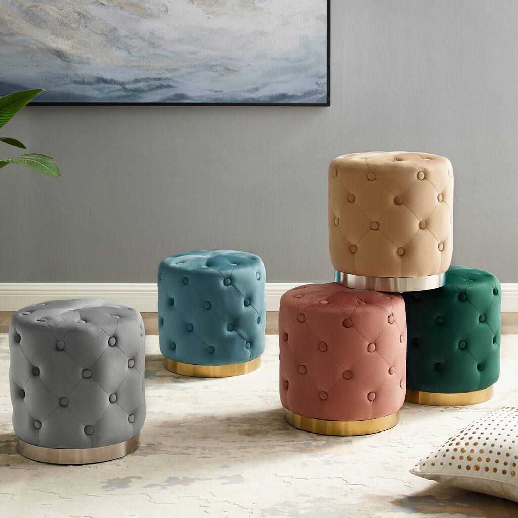 Silver Orchid Marsh Velvet Upholstered Footstool Ottoman