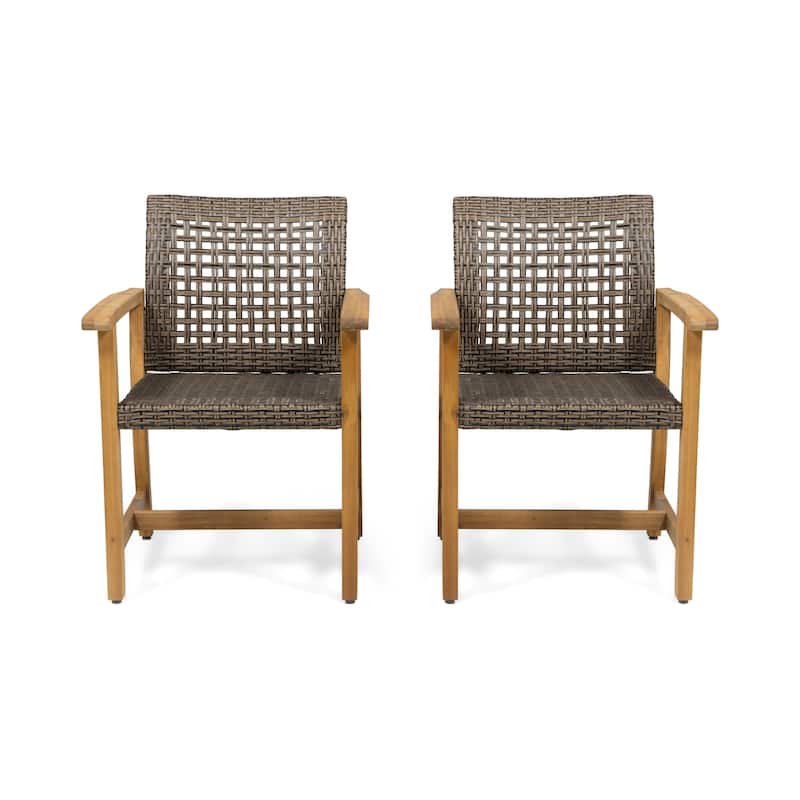 Hampton Outdoor Acacia Wood Dining Chair (Set of 2) by Christopher Knight Home - Teak Finish+Mixed Mocha