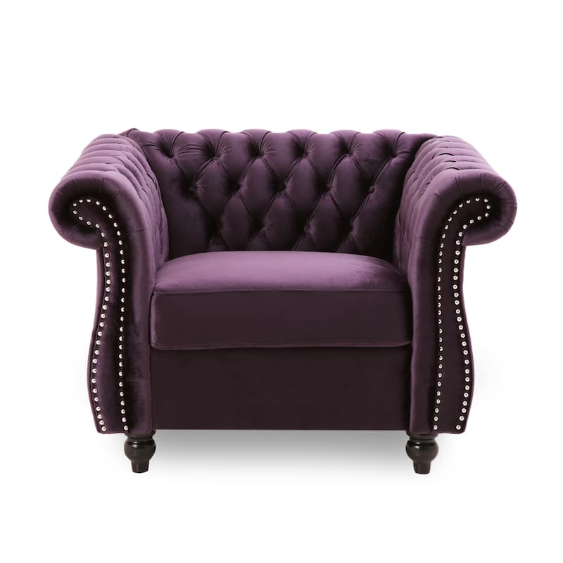 Westminster Chesterfield Club Chair by Christopher Knight Home - Blackberry+Velvet