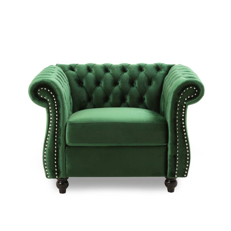 Westminster Chesterfield Club Chair by Christopher Knight Home - Emerald+Velvet